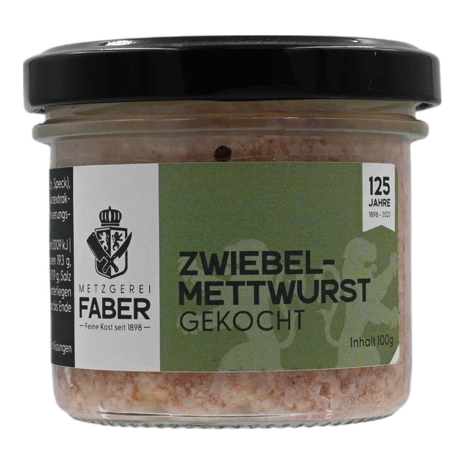 Zwiebelmettwurst gekocht, Delikatess Kochmettwurst mit Zwiebeln, Faber Feinkost 0,1 kg